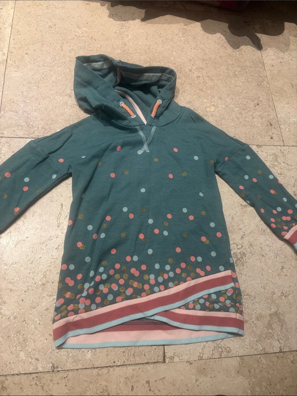 Matilda Jane Teal Cowlneck Sweater with Multicolor Dot Accents